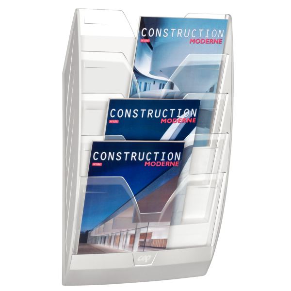 CEP Présentoir mural, A4, 5 compartiments, blanc/transparent — Présentoirs de documents