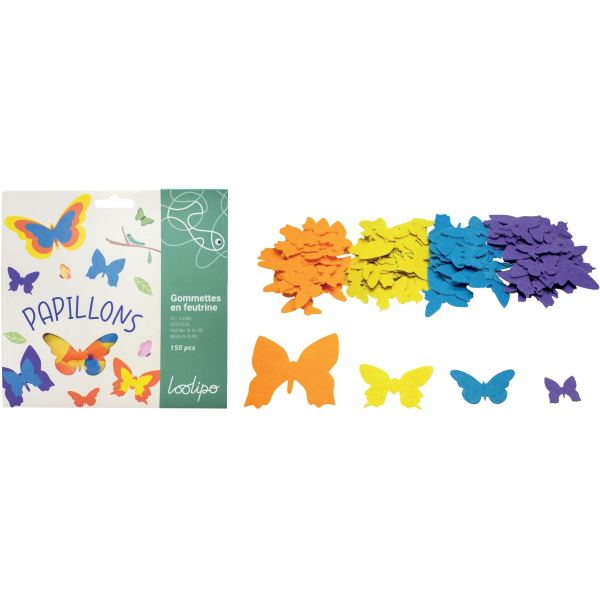 Sachet de 150 papillons en feutrine adhésives, N.C — TRAVAUX MANUELS