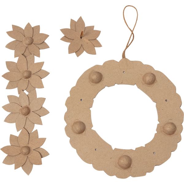 Couronne de fleurs en carton brun, diamètre 29 cm, N.C — TRAVAUX MANUELS