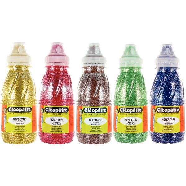 Lot de 5 Flacons 250 ml de peinture pailletée, assortiment 2, N.C — DESSIN SCOLAIRE ET PROFESSIONNEL