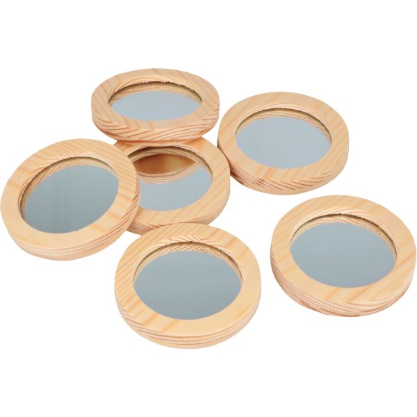 Lot de 6 miroirs ronds en bois diamètre 7,4 cm, N.C — TRAVAUX MANUELS
