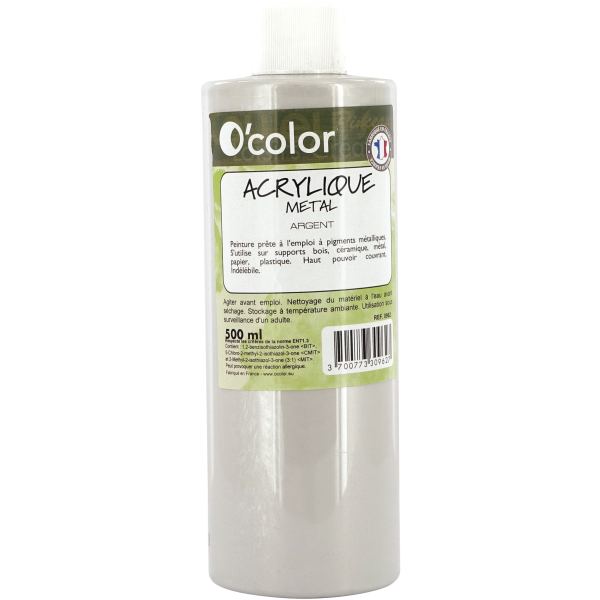Flacon de 500 ml de peinture acrylique coloris métallique ar, O'COLOR — DESSIN SCOLAIRE ET PROFESSIONNEL