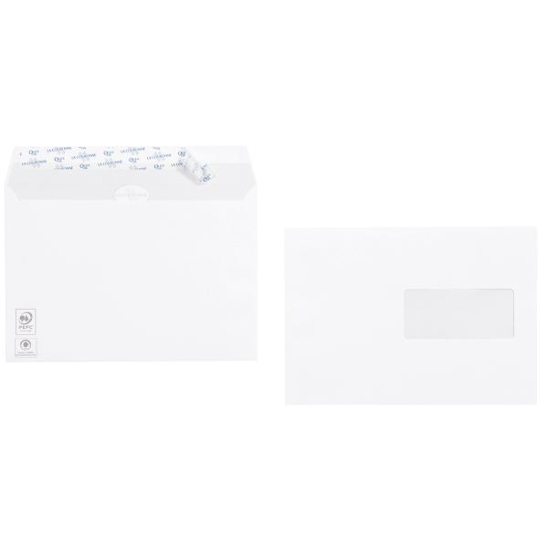 Boite de 500 enveloppes blanches 162x229mm 90g bande silliconnée fenêtre 45x100mm, N.C — COURRIER ET EXPEDITION