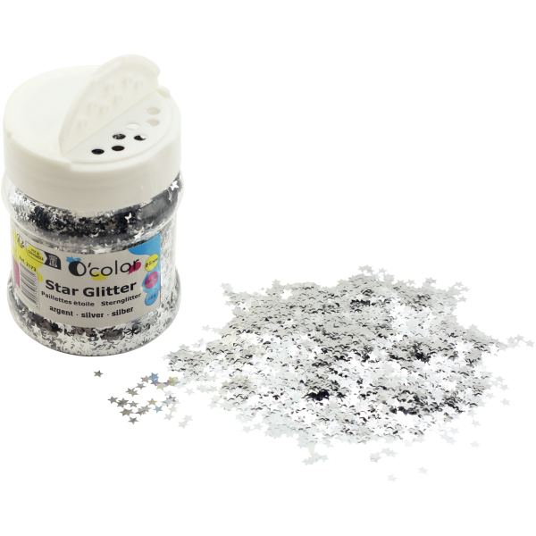 Pot de 65 grammes de paillettes étoiles coloris argent, N.C — TRAVAUX MANUELS