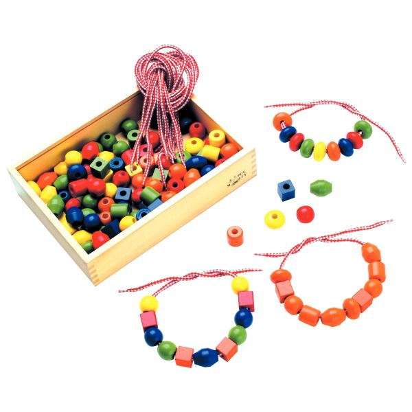 Boite de 130 grosses perles en bois coloris assortis, SAPIN MALIN — JEUX
