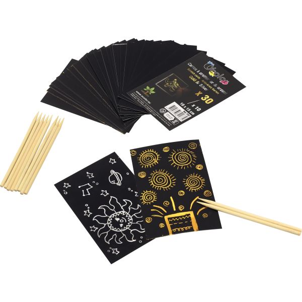 Pochette de 30 feuilles à gratter coloris or et argent, N.C — TRAVAUX MANUELS