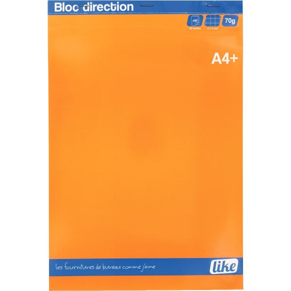 Bloc direction 80 feuilles LIKE, format A4+, quadrillé 5x5, papier 70g — Non classé