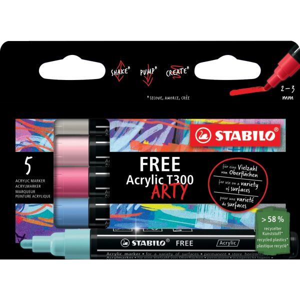 Etui de 5 marqueurs Stabilo Free pointe moyenne Candy, N.C — DESSIN SCOLAIRE ET PROFESSIONNEL