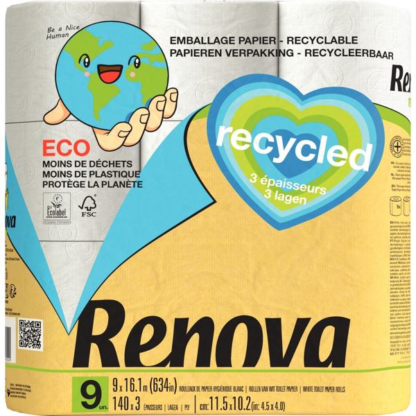 Lot de 9 rouleaux papier hygiènique Recycled 3 plis, N.C — SERVICES GENERAUX