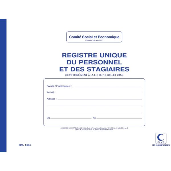 ELVE Registre unique du personnel & des stagiaires, 52 pages — Livres de comptes