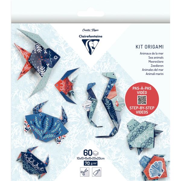 Pochette 60 feuilles origami 3 formats animaux marins, N.C — TRAVAUX MANUELS