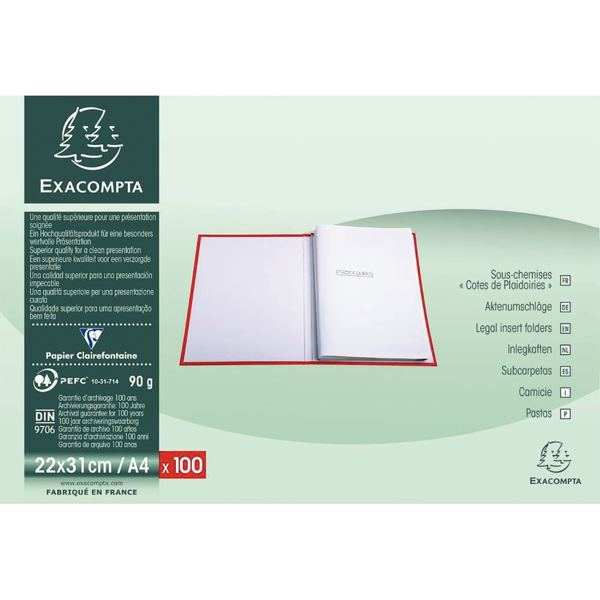 Paquet de 100 sous-chemises cotes de plaidoirie, blanc, N.C — CLASSEMENT