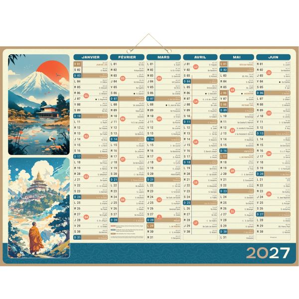 Calendrier semestriel 7 mois par face Zen 40,5x55 cm, N.C — CAHIERS ET DERIVES DE PAPIER