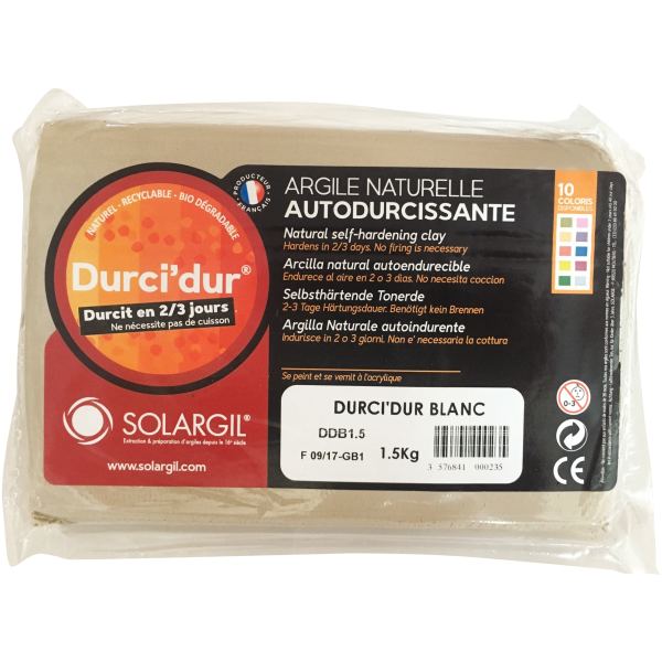 Pain de 1,5 kg argile naturelle à modeler durci dur coloris blanc — Non classé