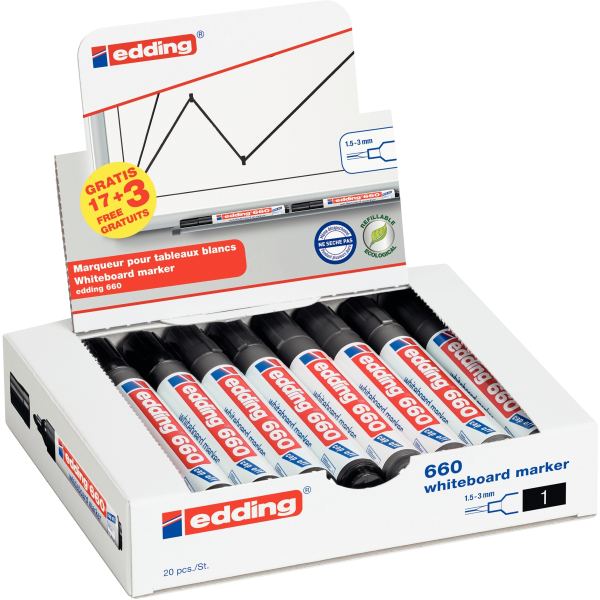 Pack de 20 marqueurs tableaux blancs E660 noirs dont 3 gratu, N.C — ECRIRE ET CORRIGER