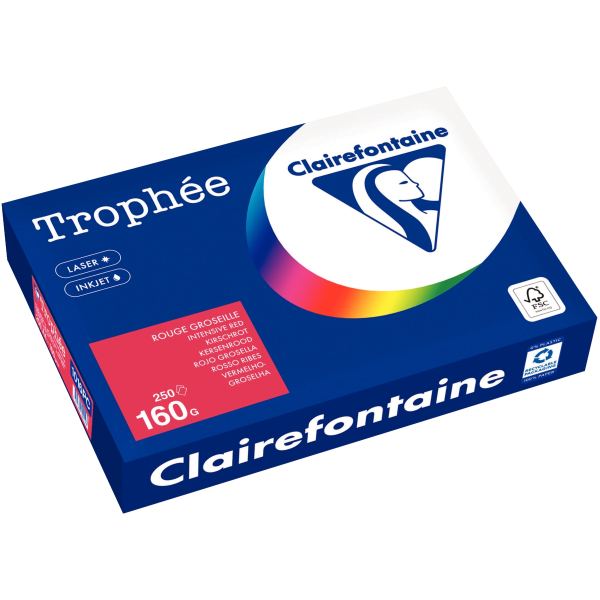 Paquet de 250 feuilles format A4 160g rouge groseille CLAIRE, TROPHEE — PAPIERS