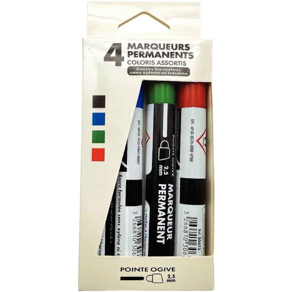 Pochette de 4 marqueurs permanents Evermark pointe ogive ass, N.C — ECRIRE ET CORRIGER