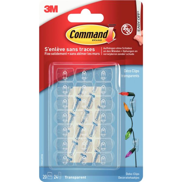 Blister de 20 clips adhésifs transparents légers, Command — PETIT MATERIEL BUREAU ET ECOLE