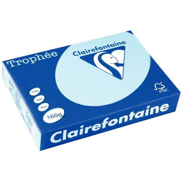 Paquet de 250 feuilles format A4 160g bleu alizé CLAIREFONTA, TROPHEE — PAPIERS
