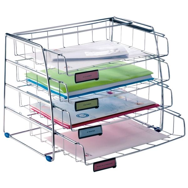 Lot de 4 corbeilles courrier à l'italienne métal chromé, N.C — EQUIPEMENT CLASSE ET BUREAU