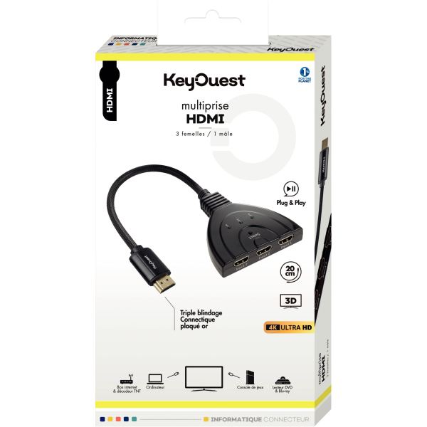 Multiprise HDMI 3 femelles / 1 mâle noir, N.C — INFORMATIQUE