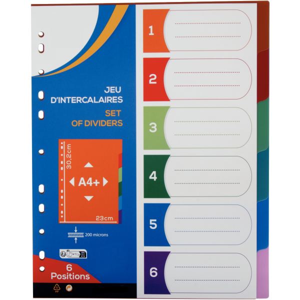 Jeu de 6 intercalaires en polypropylène COLOR FRESH, format — CLASSEMENT
