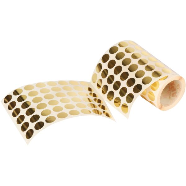 Rouleau de 2832 gommettes adhésives rondes diamètre 15 mm, couleur or, APLI kids — Etiquettes scolaires