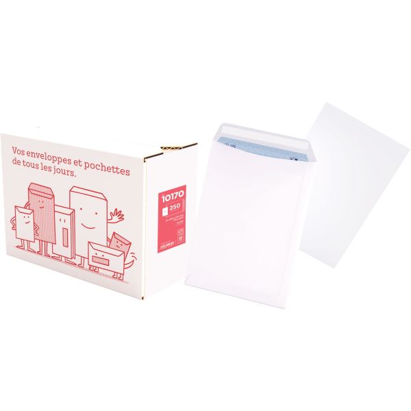 Boite de 250 pochettes blanches 229x324 mm 90g bande siliconé, N.C — COURRIER ET EXPEDITION