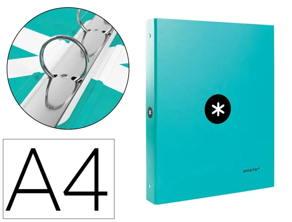 Classeur antartik 4 anneaux ronds 25mm a4 carton rembordé coloris menthe — Non classé