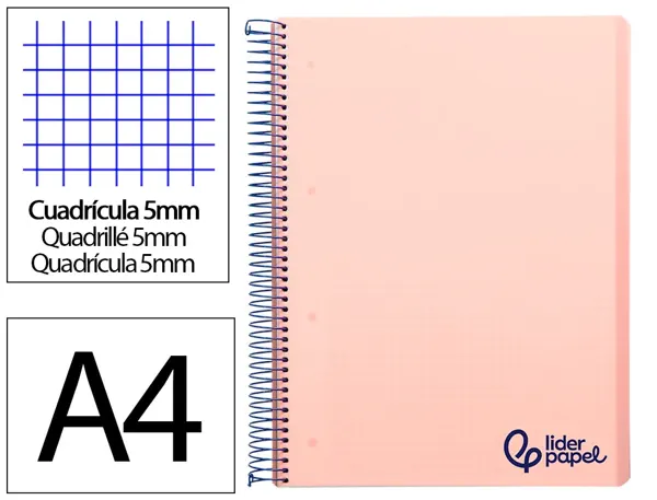 Cahier spirale liderpapel a4 micro wonder 240 pages 90g 5x5mm 4 trous 5 bandes couleurs rose — Non classé