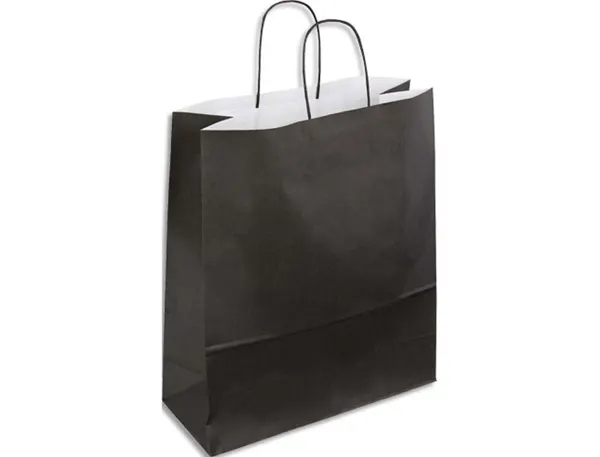 Sac kraft 90g/m2 poignees torsadees 23x12x30cm paquet 50 unites coloris noir — Non classé