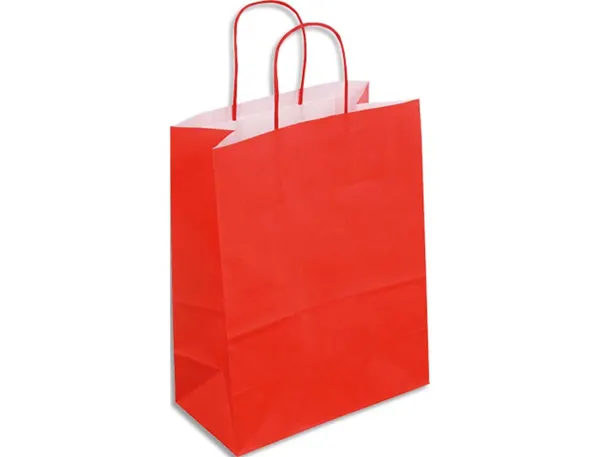 Sac kraft 90g/m2 poignees torsadees 23x12x30cm paquet 50 unites coloris rouge 21280 — Non classé