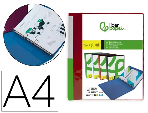 Classeur kangourou liderpapel 2 anneaux en d 25mm polypropylene 283x320mm dos 30mm document a4 coloris rouge —…