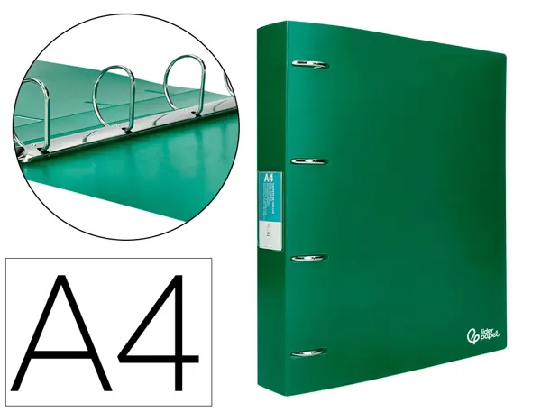 Classeur liderpapel 4 anneaux 40mm a4 polypropylene dos 55mm porte-cartes de visite coloris vert translucide — Non…