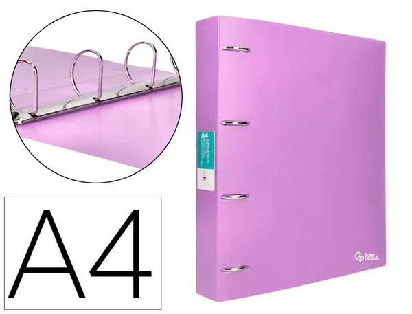 Classeur liderpapel 4 anneaux 40mm a4 polypropylene dos 55mm porte-cartes de visite coloris lavande — Non classé
