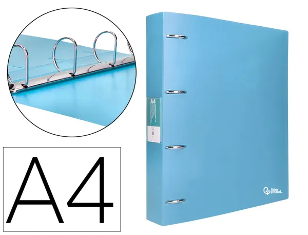 Classeur liderpapel 4 anneaux 40mm a4 polypropylene dos 55mm porte-cartes de visite coloris bleu ciel — Non classé