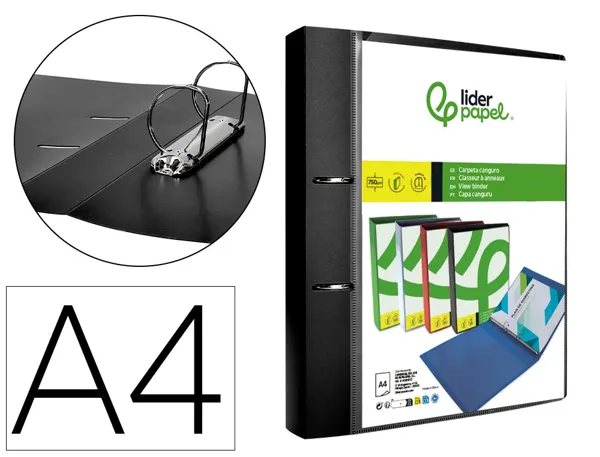 Classeur kangourou liderpapel 2 anneaux en d 40mm polypropylene 283x320mm dos 45mm document a4 coloris noir —…