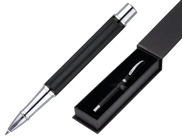Roller belius turbo aluminium texture pointillee attributs argent encre bleue coloris noir dans coffret cadeau — Non…
