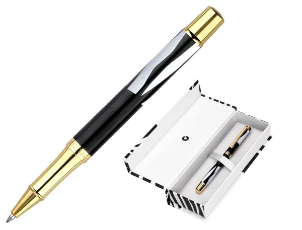 Roller belius b&w aluminium attributs or encre noire coloris blanc zebrures noires dans coffret cadeau — Non classé