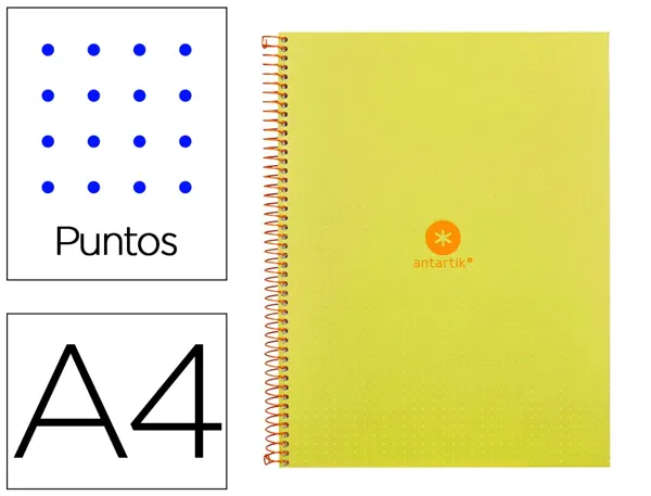 Cahier spirale antartik a4 80p 90g couverture cartonee reglure dot 4 trous coloris jaune — Non classé