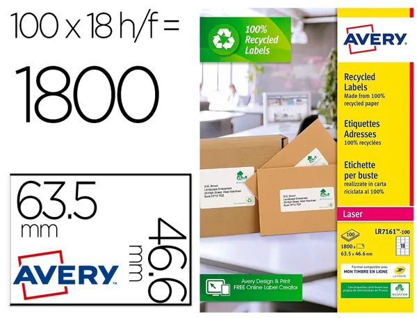 Etiquette autocollante avery adresse recyclee laser blanc 63,5 x 46,6mm boite de 1800 — Non classé