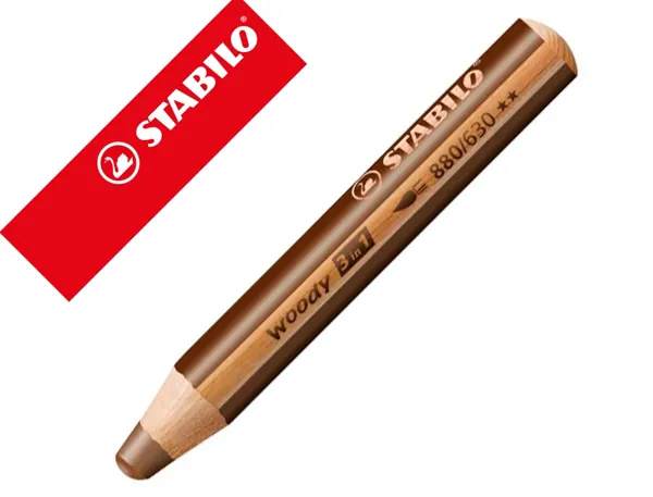 STABILO Crayon multi-talents woody 3 en 1, rond, marron — Fournitures