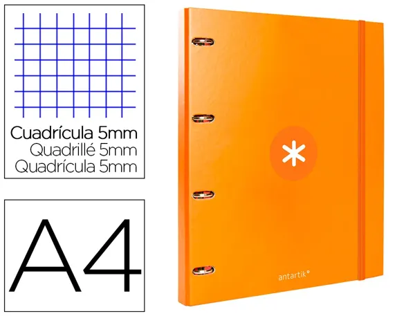Classeur antartik 4 anneaux ronds 25mm a4 carton remborde feuillets mobiles 5x5 jaune moutarde — Non classé