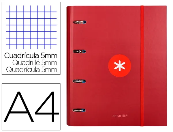 Classeur antartik 4 anneaux ronds 40mm a4 carton remborde feuillets mobiles q5x5 colorisframboise — Non classé