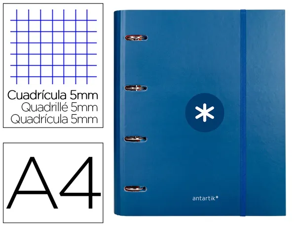 Classeur antartik 4 anneaux ronds 40mm a4 carton remborde feuillets mobiles q5x5 colorisbleu — Non classé