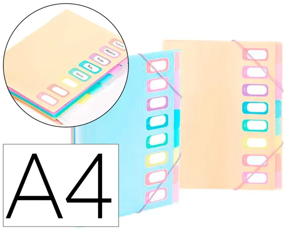 Trieur viquel rainbow pastel 8 compartiments polypropylene a4 25.5x32cm coloris assortis pastel — Non classé