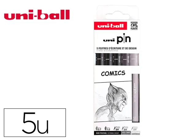 Pochette uni-ball 5 feutres pointe calibree 0.7 gc/gf/n coloris noir — Non classé
