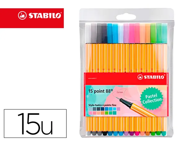 Feutre stabilo boss pointe moyenne 1mm pastel pochette de 15 coloris assortis — Non classé
