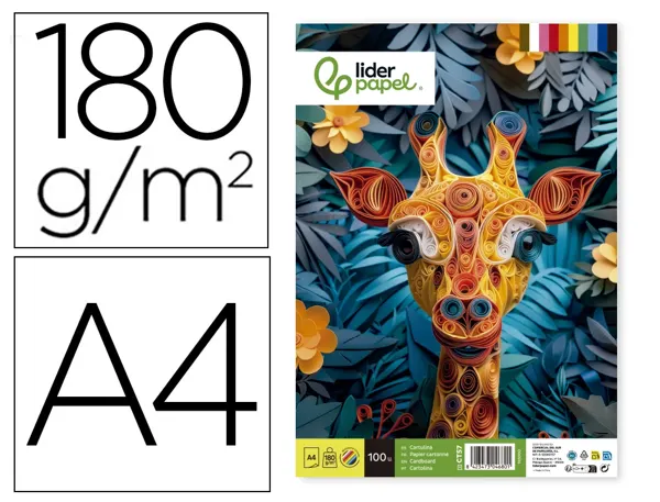 Papier cartonne liderpapel a4 180gr coloris assortis paquet 100 feuilles — Non classé