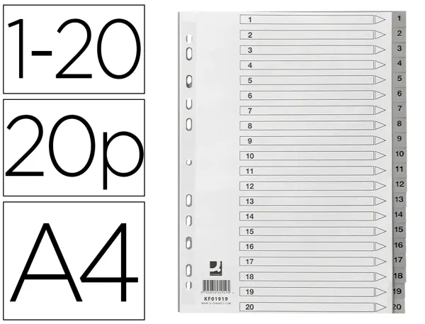 Intercalaire q-connect numerique 1-20 plastique 20 positions a4 indice multiperfore — Non classé